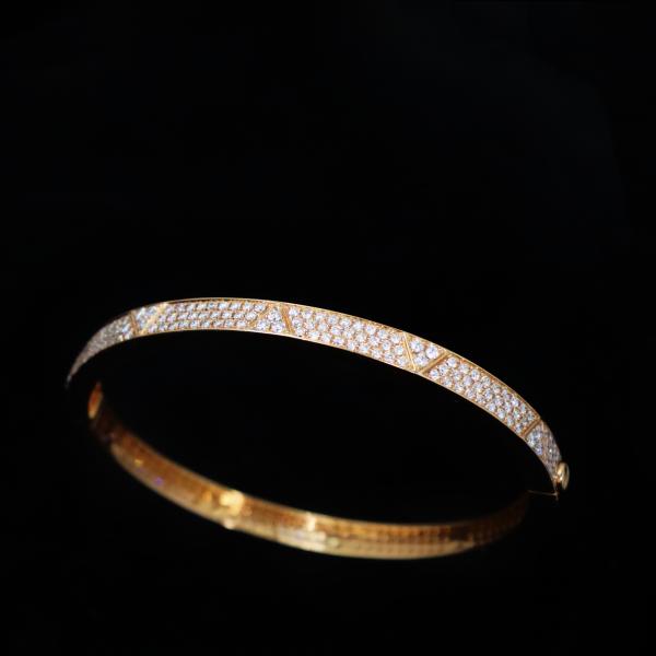 Women's Classic Geometric Triangle Band with Micro Paved Diamond 10K 14K 18K Gold Iced Out Bling Bangle for Wedding and Party