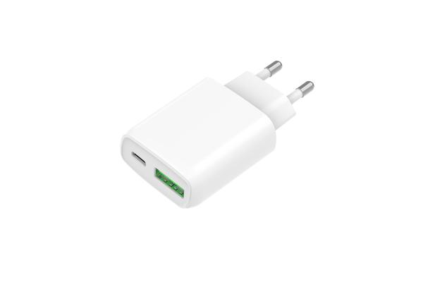 Cargador rápido de doble puerto ABS con soporte OEM personalizado de USB-C y USB-A