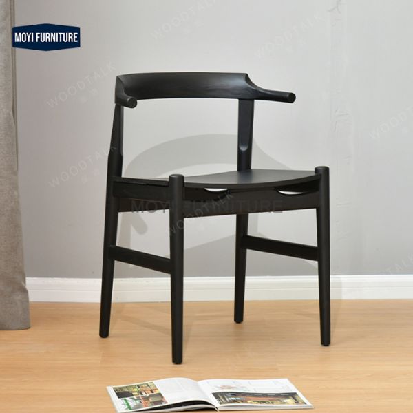 Wooden Foam Fabric Modern Dinner Chair Carbonized Black Horn Solid Wood Leisure Dining Chair Comfortable Design