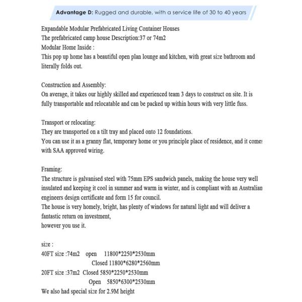 Expandable fabricated house container folding insulation solar prefab container house prefabricated home luxury