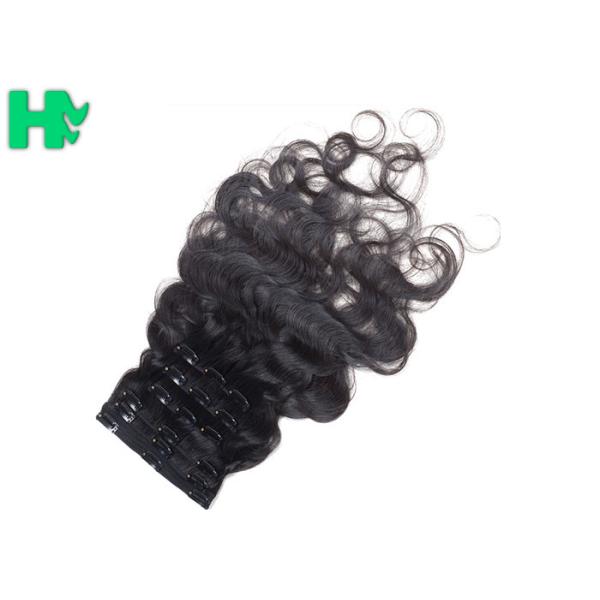 Natural Black Long Synthetic Clip In Hair Extensions , Heat Resistant Synthetic Hair Extension