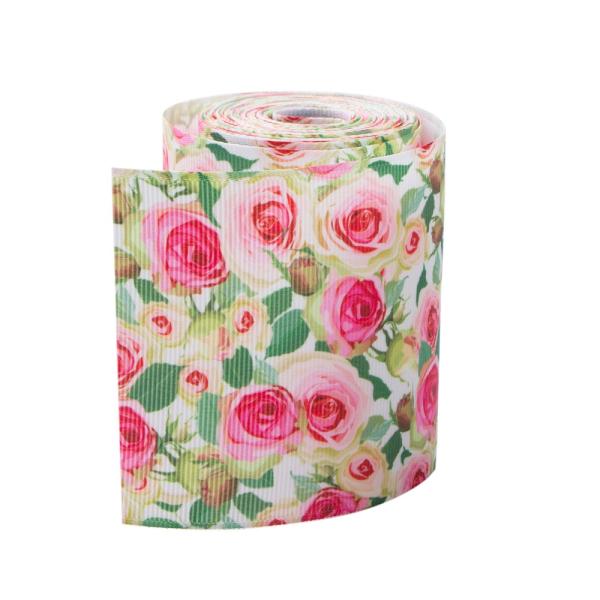 Thermal Transfer Print 3 Inch Grosgrain Ribbon By The Yard Single Face Rose Pattern