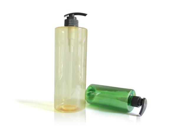 Green Cylinder PET Cosmetic Bottles For Body Lotion Products Half Transparent 300ml