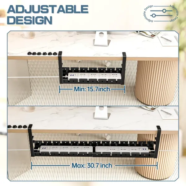 No Drilling Under Desk Extendable Desk Cable Organizer with Clamp for Home Office