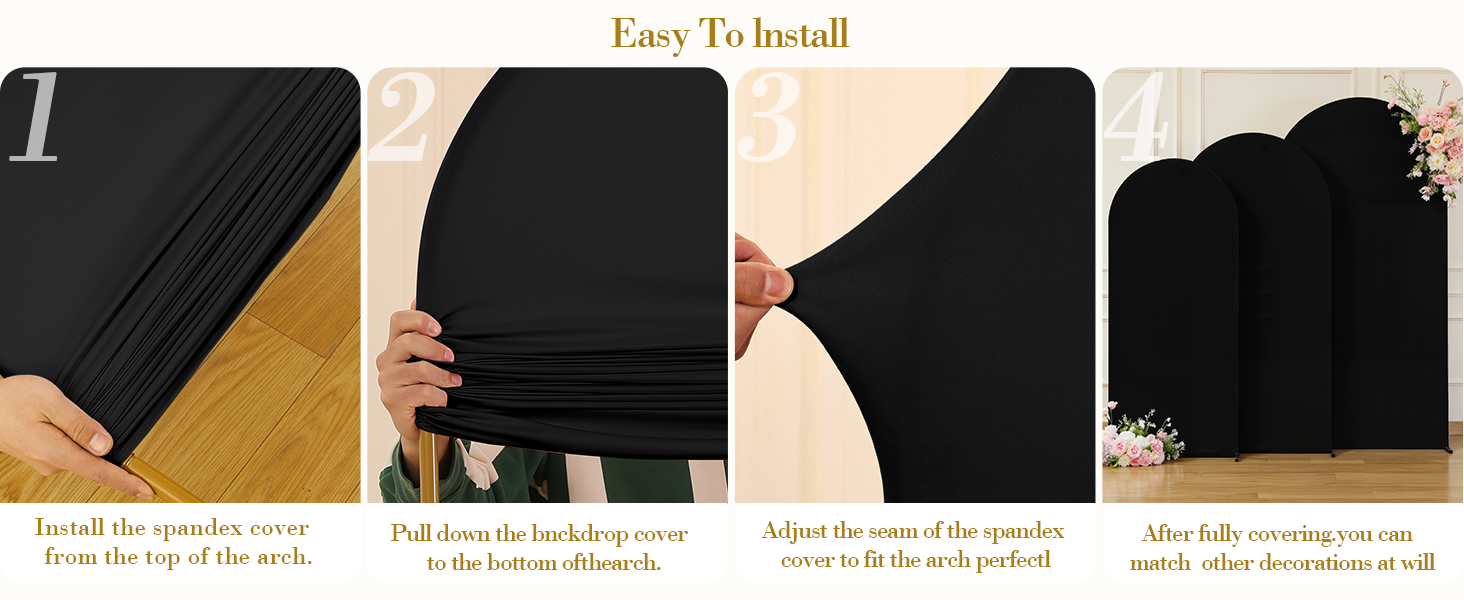 3 Piece Black Arch Covers Set, Arch Backdrop Cover Spandex Wedding Arch Stand Covers