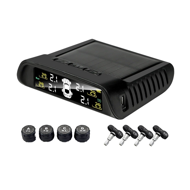 Car TPMS Tire Pressure Monitor with Built-In External Wireless Solar Sensor Digital Plastic