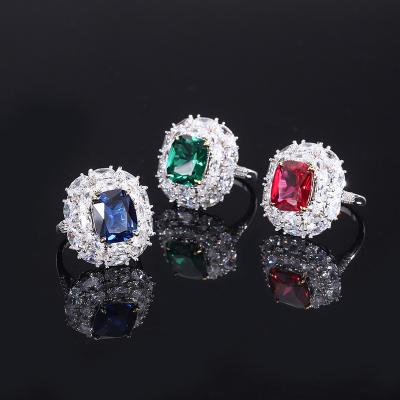 Lanciashow 925 Solid Silver Women Ring with Synthetic Ruby/Emerald/Sapphire for Party, Wedding, Engagement Y093 11.6mmx9