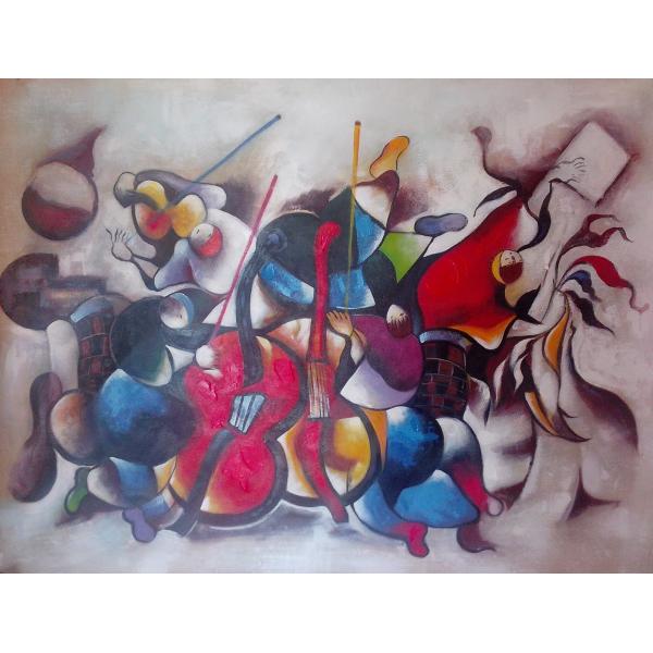 Handmade Abstract Oil Painting On Canvas Color Violin Music Figure Wall Art for Living Room Dec