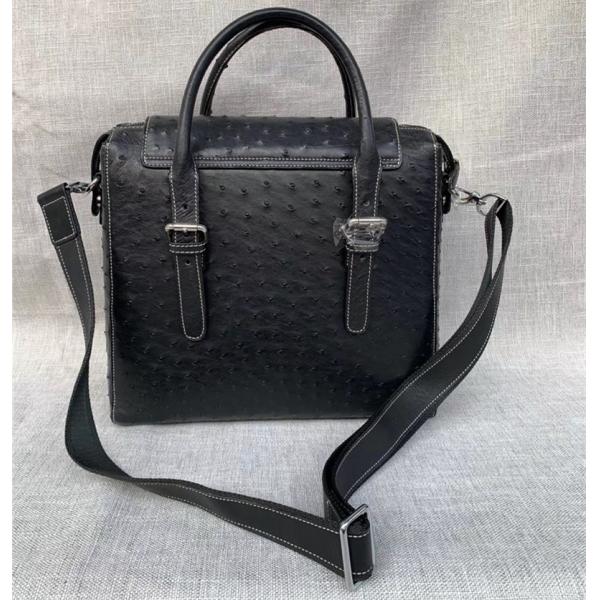Exotic Authentic Ostrich Skin Men's Large Casual Flap Pockets Handbag Travel Purse Genuine Leather Male Shoulder Bag