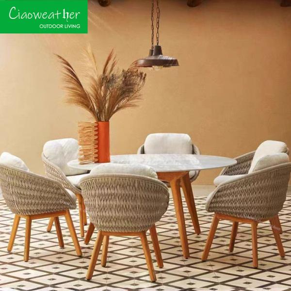 Outdoor Garden Courtyard Waterproof Fabric Dining Chair with Teakwood Frame and NO Folded Design