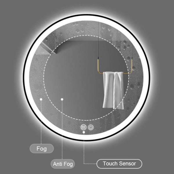 Round Light Up Bathroom Mirror 3000K - 6000K Black Illuminated Bathroom Mirror