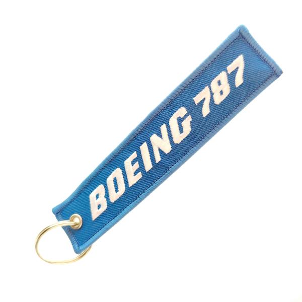 Boeing 787 Aviation Keychain Gift | Deep Blue & Brass Ring | Machine-Washable Embroidery