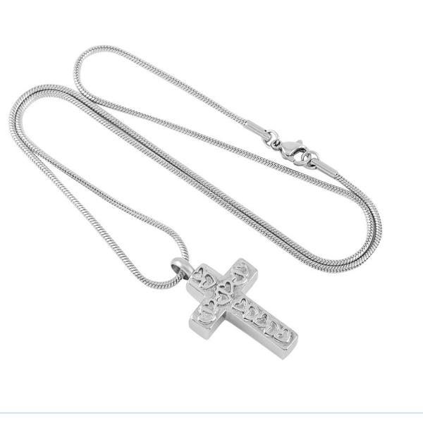 Memory Heart In My Cross Cremation Pendant Engravable Memorial Ash Keepsake Necklace