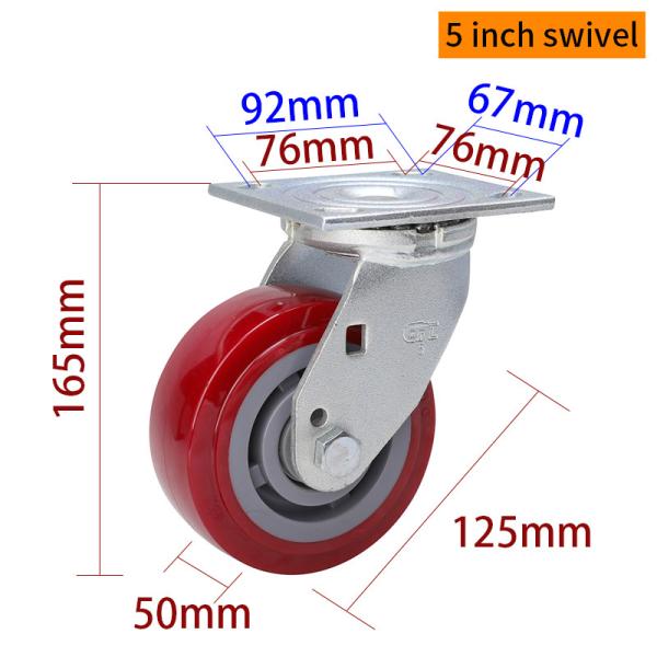 Red 5 Inch Heavy Duty Swivel Casters 125mm Caster Wheels  735-86