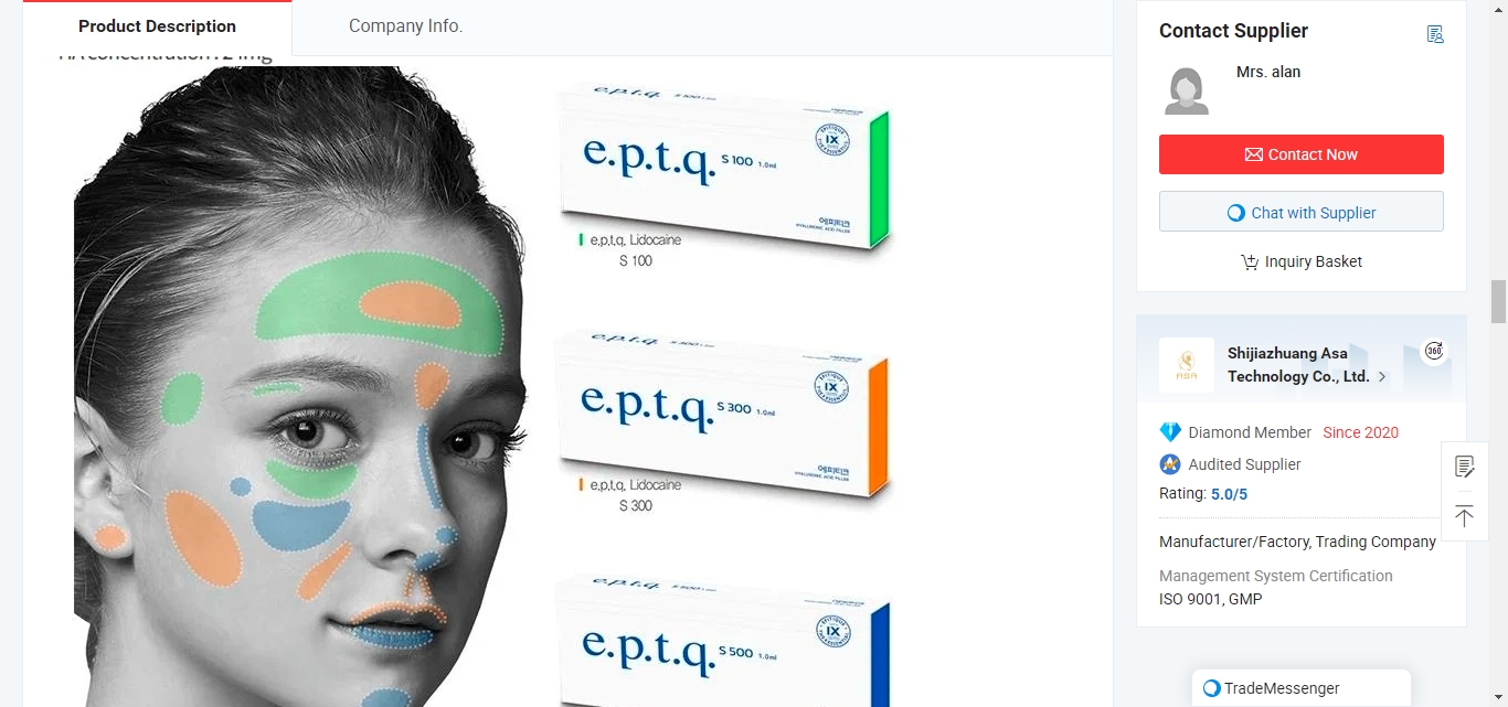 EPTQ e.p.t.q Скрещенный гиалуронат натрия CE Certified HA Dermal Filler