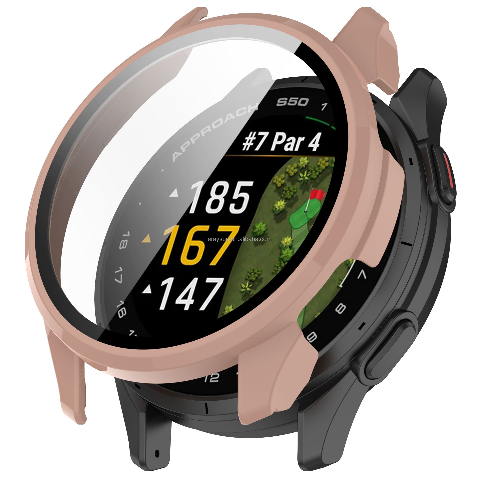 Eraysun Tempered Glass Case for Garmin Approach S50 Watch Full Coverage Bumper Protective Shell Screen Protector