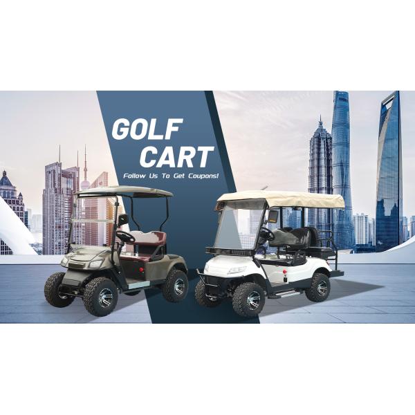 Color amarillo 14 pulgadas neumáticos todoterreno 4 ruedas utilitario 2 plazas carro de golf con parabrisas delantera plegable