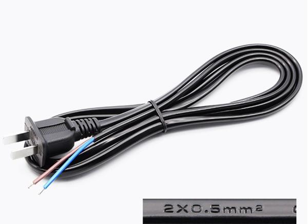 High quality 2 pin copper black power cord with striped end 10A/16A power cable