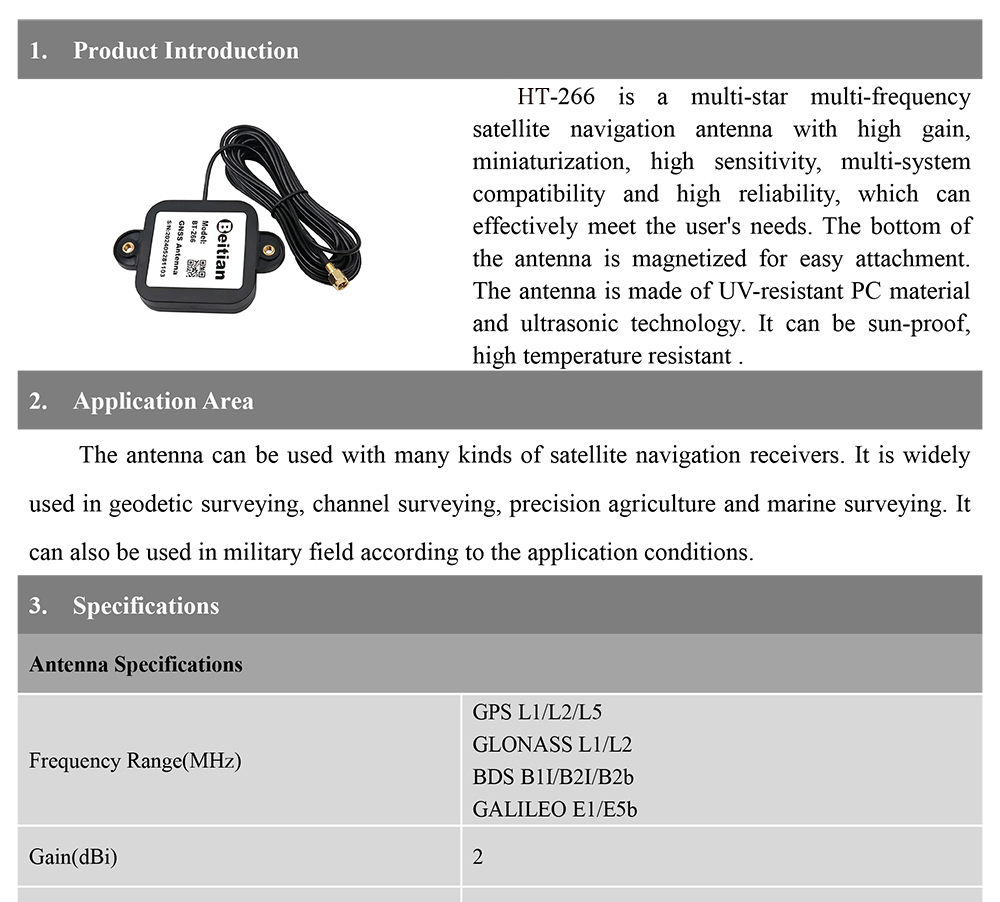 RTK Dual Frequency Stacked External Antenna GNSS Four Star Multi Frequency HT-266