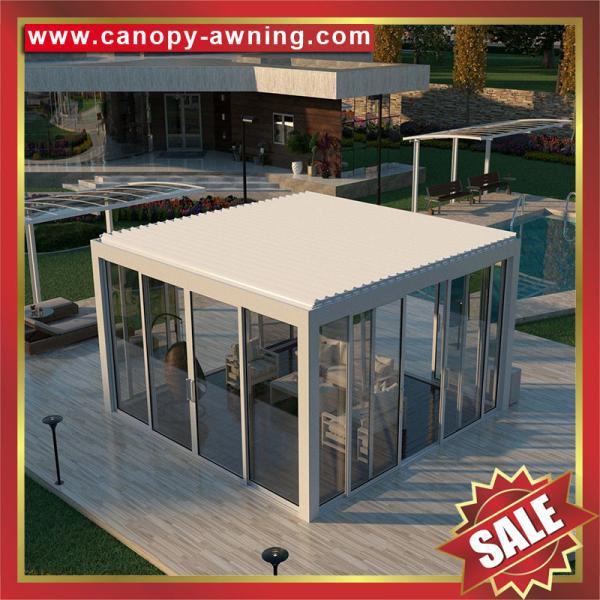 outdoor backyard Modern Aluminium Opening louvered shutter Roof Pergola gazebo shelter glass sunroom for sale