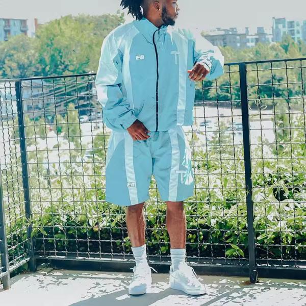 Custom Men's Tracksuit Polyester Windbreaker Jogging Fashion Shorts Set Windbreaker Patchwork Nylon Lightweight Sports Tracksuit