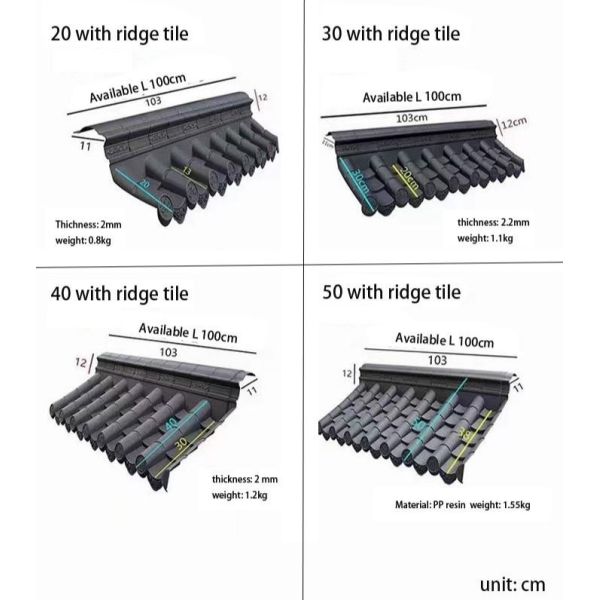 PP Plastic Roof Tiles & Roofing Accessories with Brackets Lightweight Easy Install Roof Shingles with End Caps Corner Joints