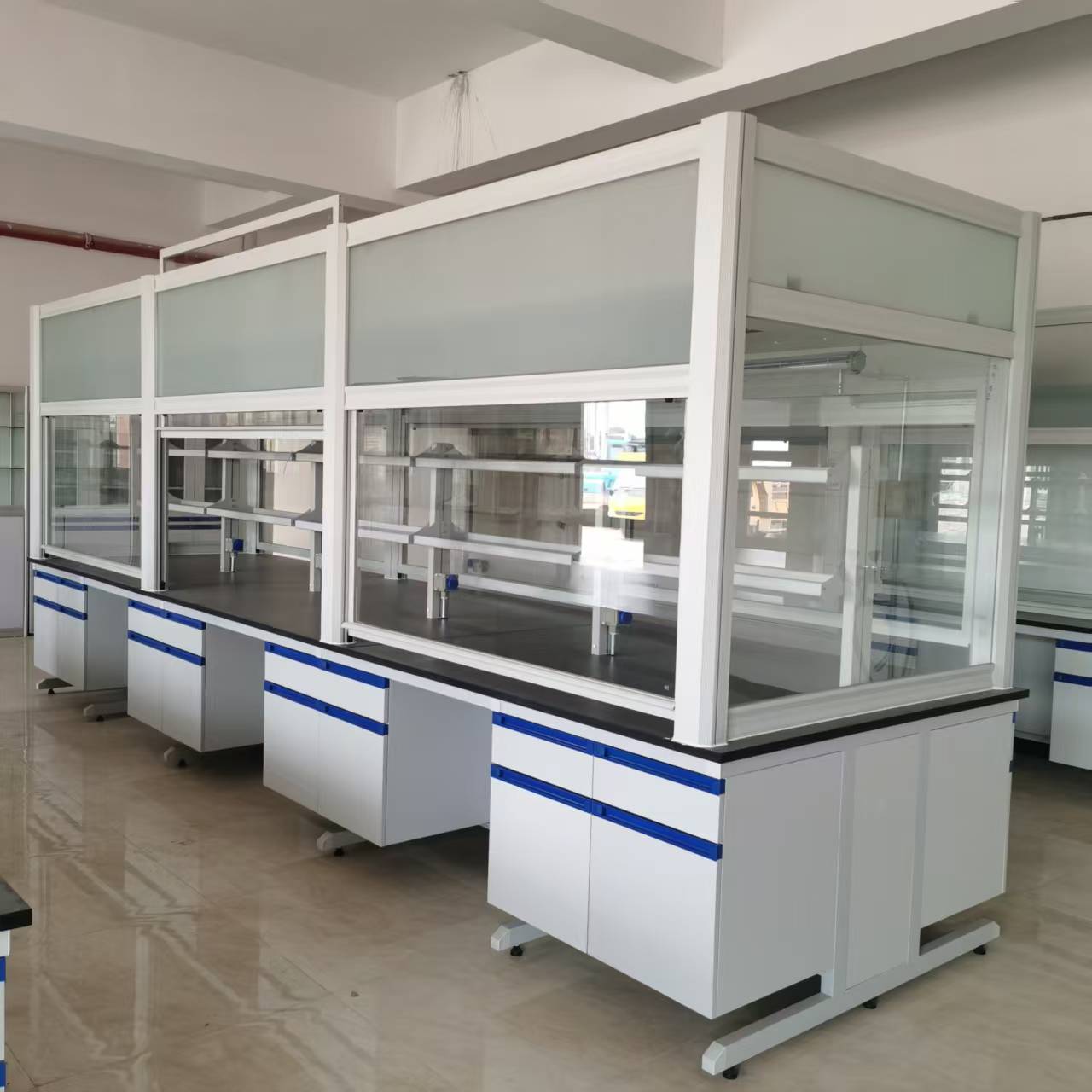 C Frame Lab Work Bench Steel Wood Lab Bench Furniture Modern With Storage Cabinet
