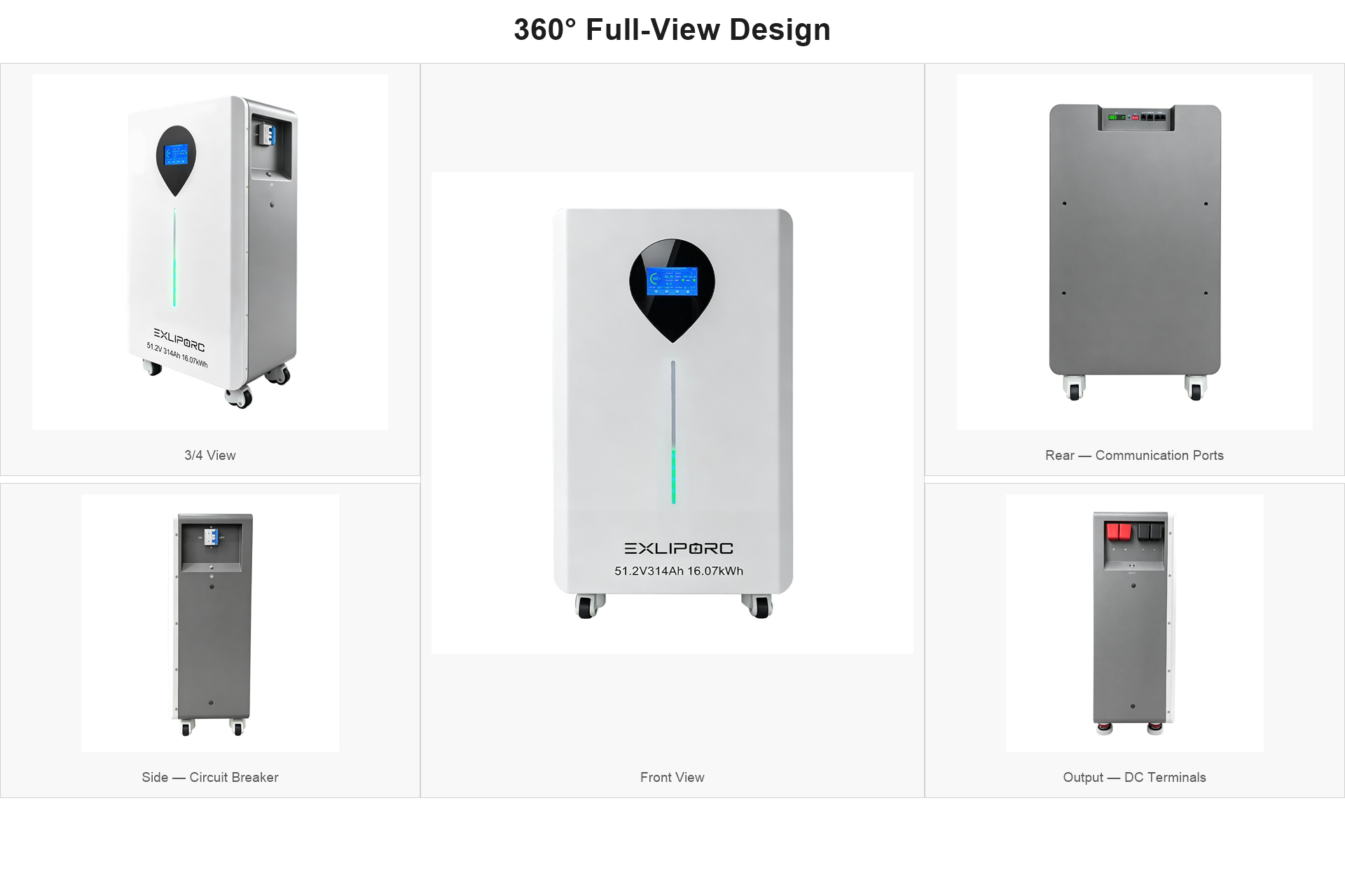 16kWh LiFePO4 Battery Compatible with Deye Growatt Victron Inverters, Parallel to 160kWh, LVB16WTC, EXLIPORC