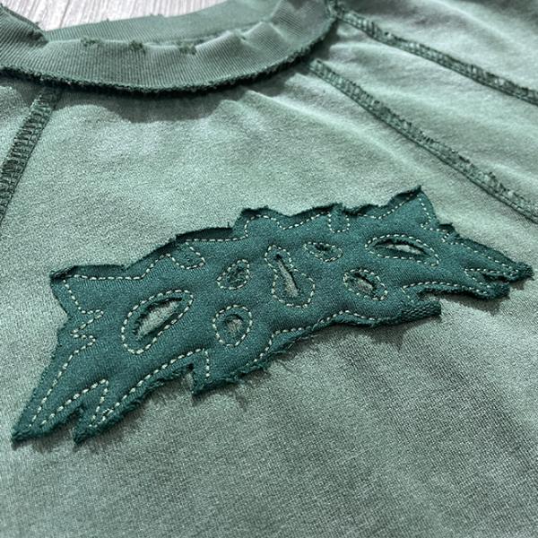 Custom Applique Embroidery Acid Washed Vintage Distressed Boxy Fit Oversized Double Layer Waffle Sleeve Tee Long Sleeve T Shirt