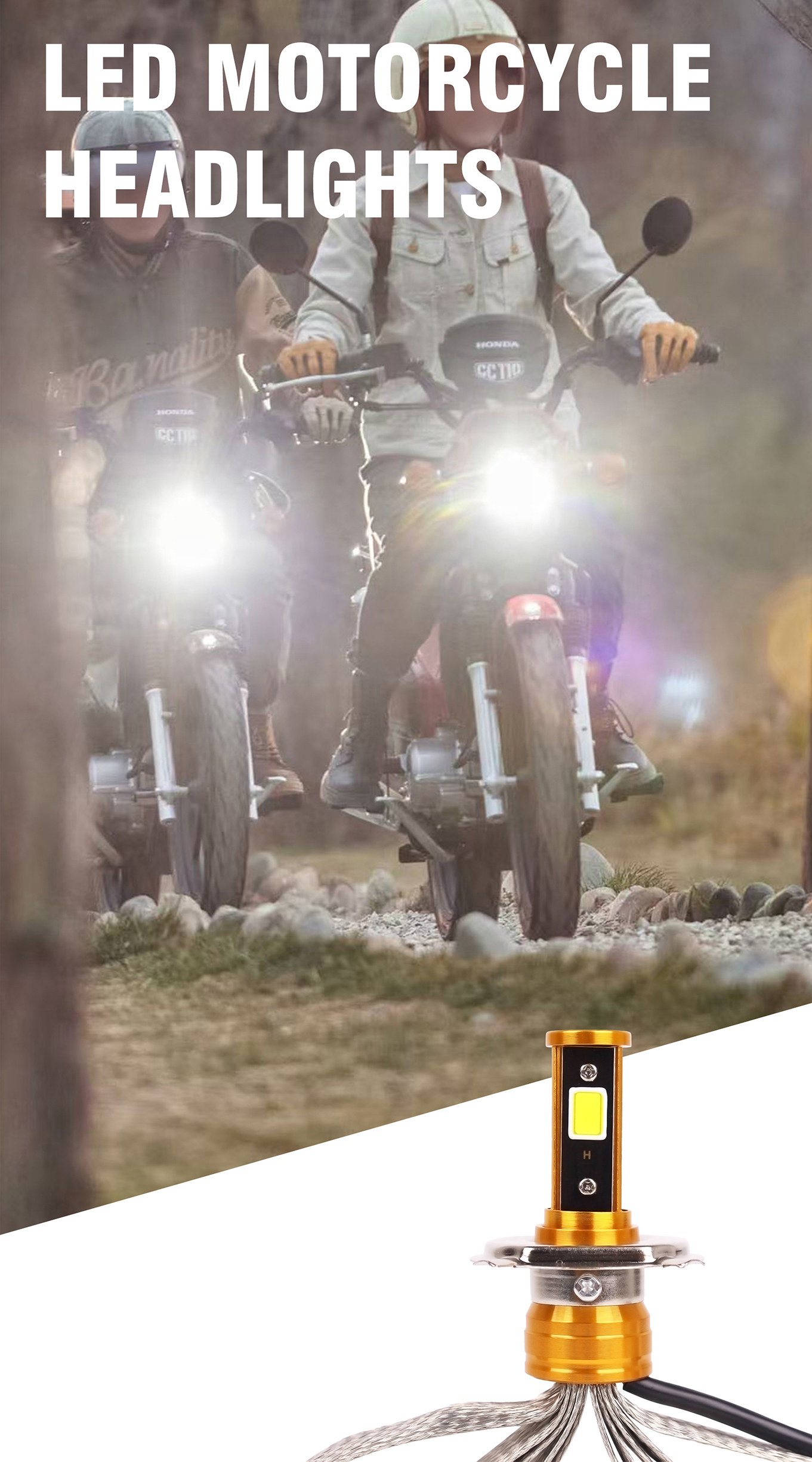 2000LM Motorcycle Bulb Kit Dual Beam Motorcycle LED Kits 20W With Smart Temperature Control