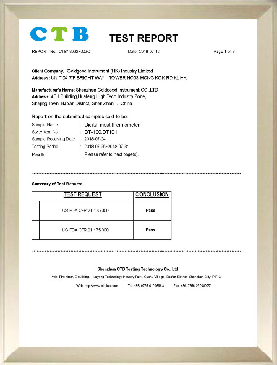 Shenzhen Goldgood Instrument Limited Сертификации