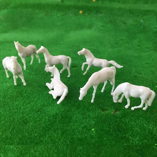 1:87 ABS plastic Model 25mm White Farm Animals Horse 7 Poses for model building