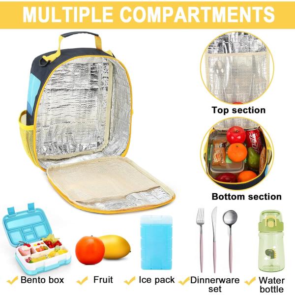 Boîte de déjeuner pour les enfants pour les écolières garçons sacs de déjeuner isolés avec épaule réutilisable refroidisseur de déjeuner Tote pour les voyages Pini