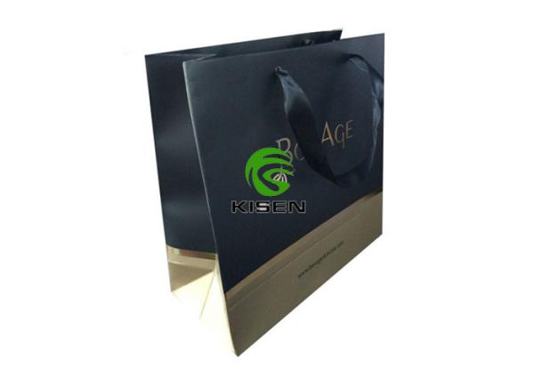 Art Coated Retail Paper Shopping Bags With Gold Stamp Gold / Black Color