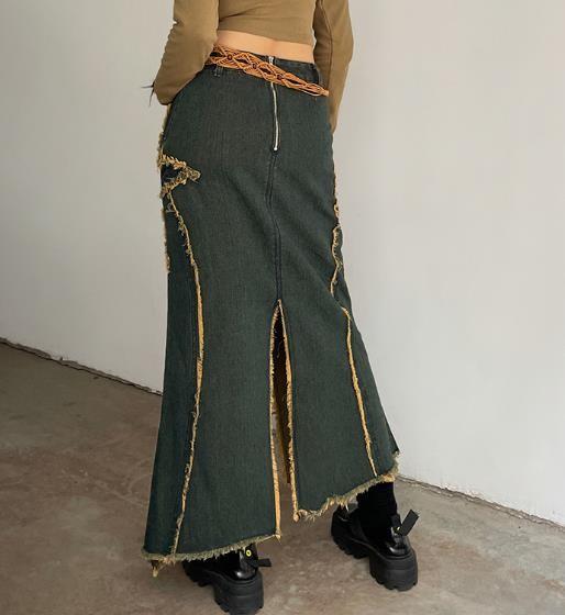 Saia Fishtail da sarja de Nimes da bainha das mulheres pequenas dos fabricantes de roupa de Moq com a régua do remendo da estrela