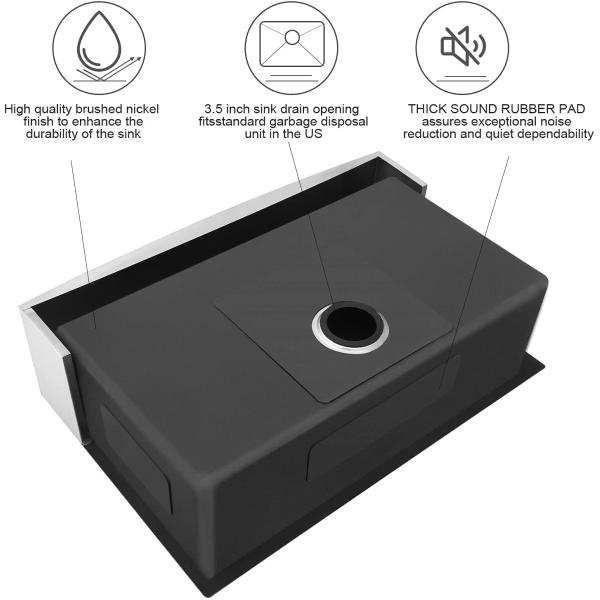 33 Inch Farmhouse Apron Front Kitchen Sink Undermount Deep SS 16 Gauge