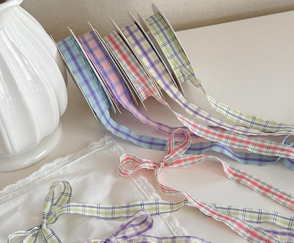 DIY Crafts Usage 1.5cm Spring/Summer Colorful Grid Ribbons Eco-friendly Flower Bouquet Weaving Materials for Weaving Shop