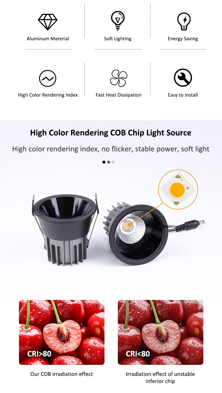 7W 10W UGR<19 LED Spotlight with DIP CCT Switch and 85mm Cutout for Modern Downlights
