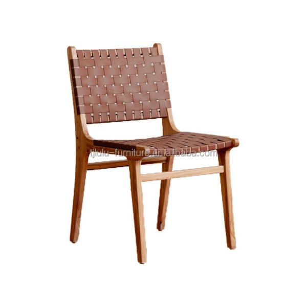 Hotel Nordic Design Solid Ash Wood Horse Saddle Leather Woven Seat Stackable Dining Chair for Modern Cafe and Restaurant