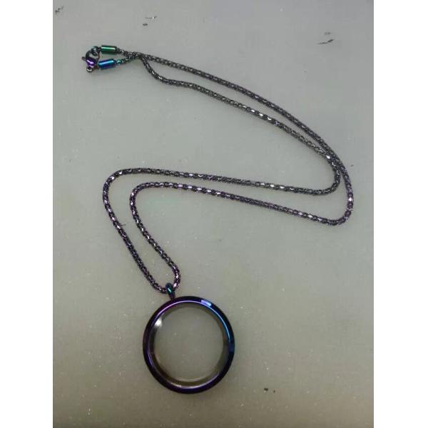 New 316L Stainless Steel Rainbow Multi-color Glass Locket Necklace