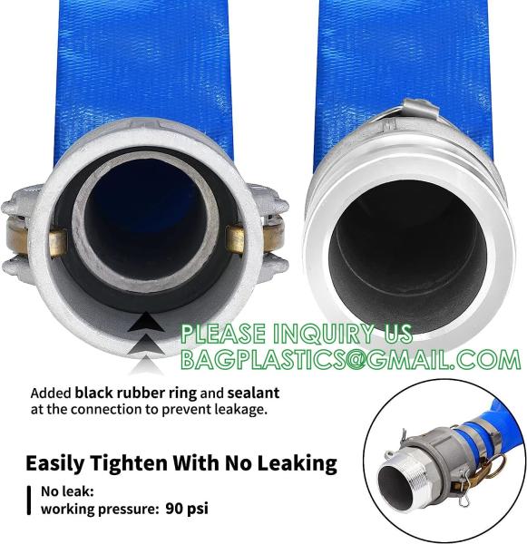 PVC Lay Flat Pump Discharge Hose With Aluminum Camlock C & E Fittings, Cam Lock Fitting Type F included, Heavy Duty