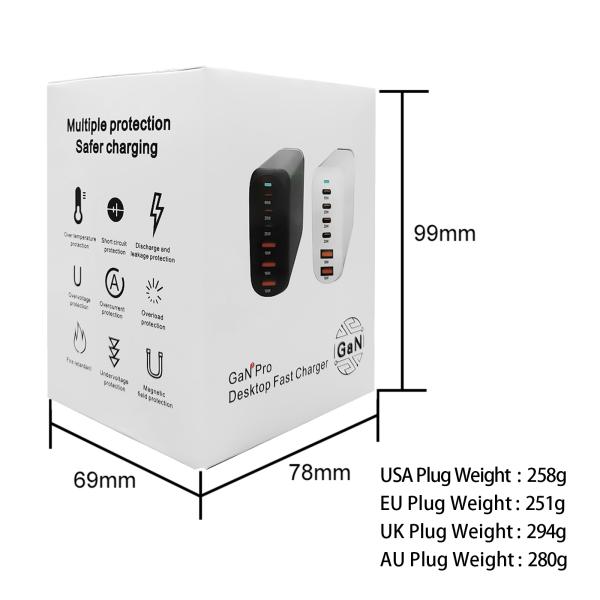 160W 4USB 2USB-C Portos PD Carregador de Desktop Rápido Para Carregamento de Potência de MacBook e Laptop