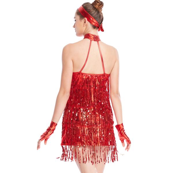 4 Colors Stunning Tap Costume Sequined-Fringes Mock Neck Dance Dress Performance Wear
