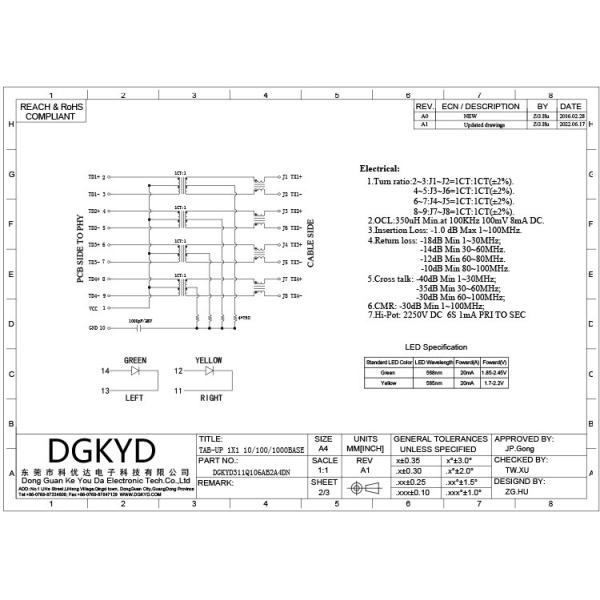 ПЛАТА сетевого интерфейса DGKYD311Q106AB2A4DN RJ45 ВВЕРХ ПО экрану PCB модульного Джек одиночным гаван загоренному интерфейсом