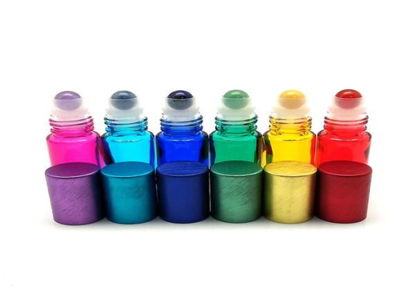 5ml Rainbow Colored Glass Roller Bottles For Essential Oils , Glass Perfume Bottles