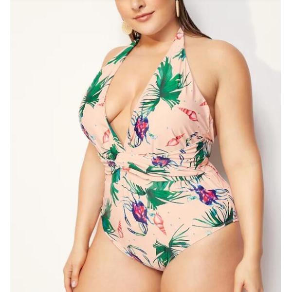 2019 New Plus Size One piece Swimsuit Deep V Swimsuit Women Push up V0001