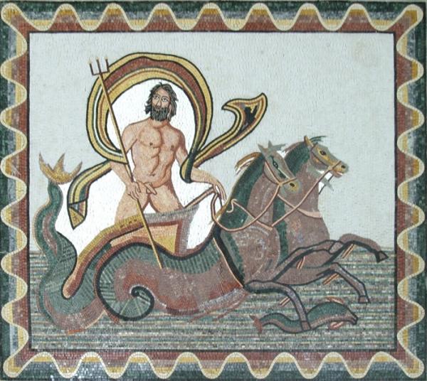 Neptune God Of Sea Round Mosaic Art Patterns Handmade Mosaic Craft Tiles 100 X 100cm