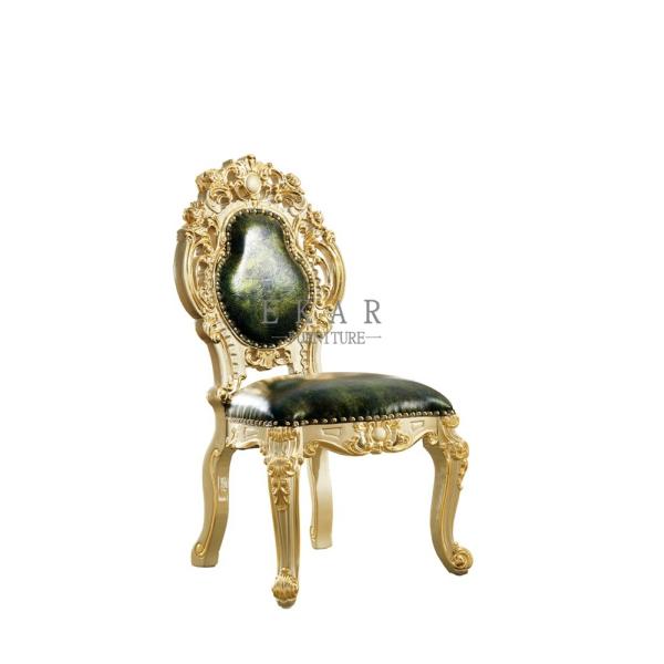 Upholstered Luxury Carved Green Leather Dining Chair LF-339