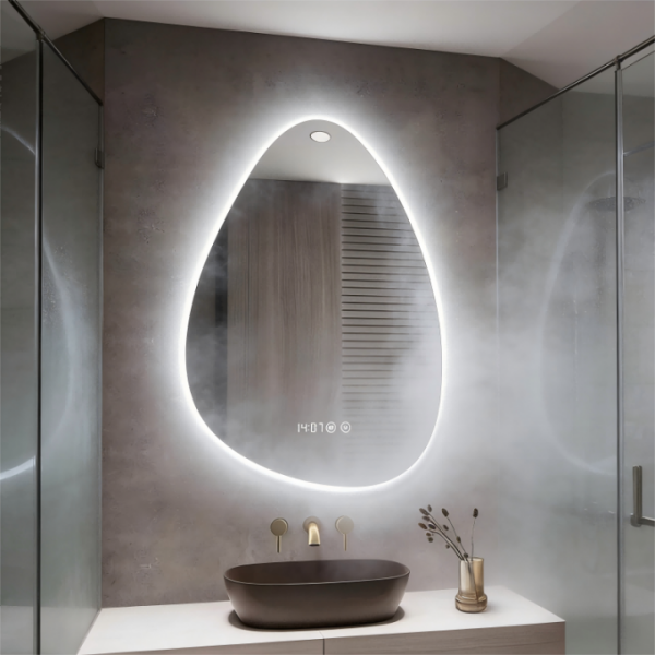 Modern Droplet-Shaped LED Bathroom Mirror with Touch Control - Anti-Fog| Illuminated | Clock,for Hotel & Home