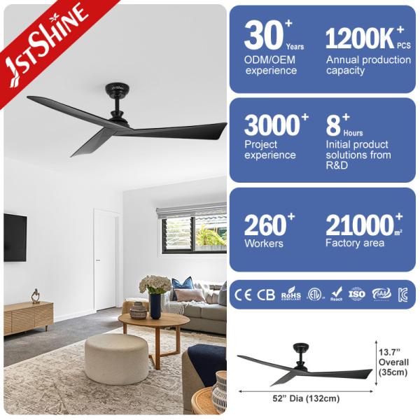 Energy Saving Smart Remote Ceiling Fan Black ABS Blades with 6 Speed and Time Setting